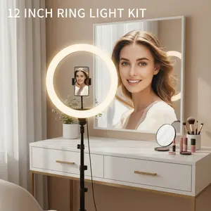 12 Inch LED Ring Lights with 63 Inch Tripod Stand & Mobile Phone Holder, Dimmable Table Video Light, Mobile Phone Tripod Holder with Ring Light for YouTube,  Recording, Selfie, Live Stream, Makeuplighting#contentcreator zoom video Smartphone
