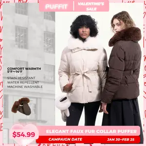 PUFFIT WarmCore Premium Elegant Fur-Collar Puffer Detachable Fur Collar Waist-Defining Slim Fit Puffer Jacket Matching Gloves Available Detachable Button Design Elegant Look Combines Warmth And Beauty — Perfect For Winter Elegance