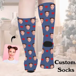 Personalized Face Socks: Custom Photo Gift with Heart Pattern,Valentine's Day Gifts for him
