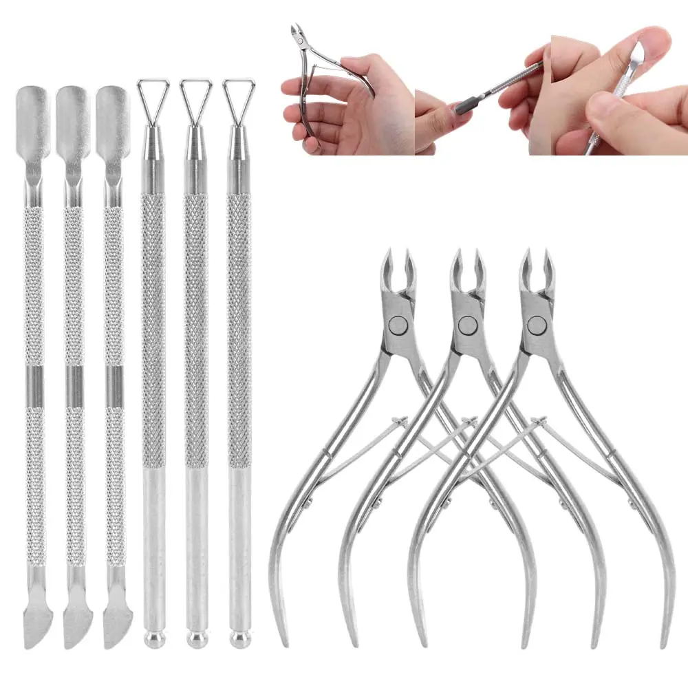 Cuticle Trimmer with Pusher and Cutter,Silver, Cuticle Remover,Cutilce Nipper Clippers,Durable Pedicure Manicure Tools, 9Pcs Nail Care Kit for Fingernails and Toenails