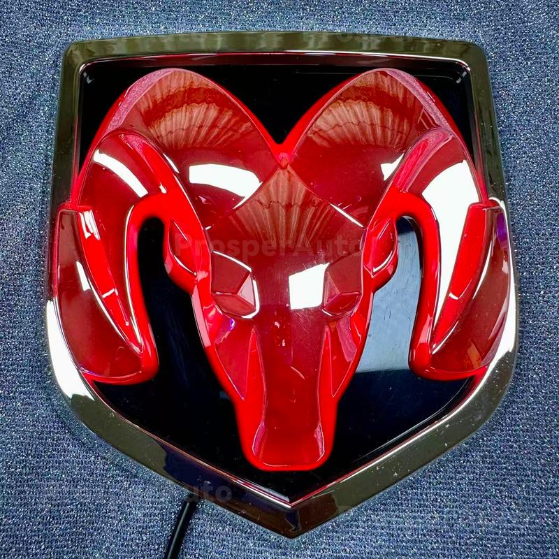 Applicable to Dodge Ram Kuwei Kubo Led Luminous withLight Modified Ram Head Standard Bumper Stickers RearCar Badge Car Mark Dodge Ram glowing emblem