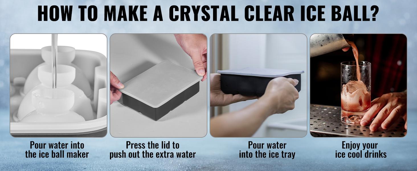 VEVOR Ice Cube Trays (Set of 2), 2-in-1 Combo with Silicone Sphere Ice Ball Maker & Large Square Ice Cube Maker with Lid, Reusable Easy Release BPA Free Ice Tray Set for Whiskey Cocktails Bourbon Kitchen Utensils