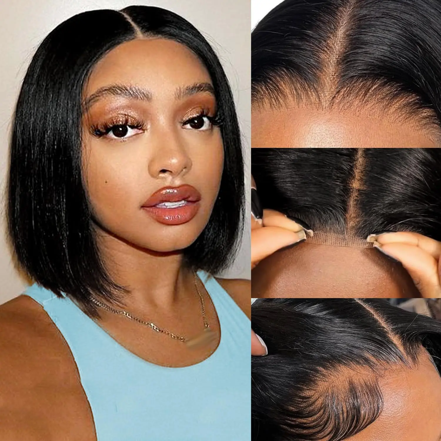 Glueless Staight Short Bob Wig Pre Plucked Hairline Pre-Cut  13x4 Lace Wig 180% Density HD Transparent Lace Closure Wigs Human Hair for Black Women Short Straight Bob Wigs No Glue Lace Wigs Beginner Friendly Gift for Girlfriend/Wife/FamilySpringtok