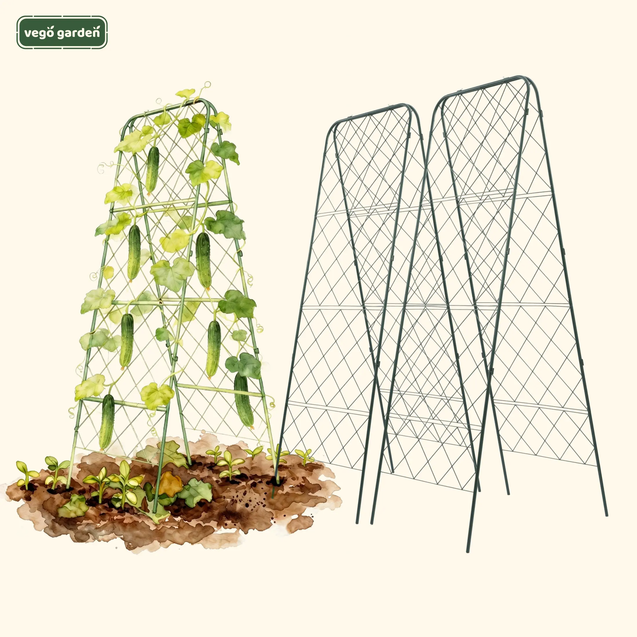 Vego Garden FlexGrow A-Frame Trellis for Climbing Plants - Ideal for Vertical Gardening & Cucumber Support