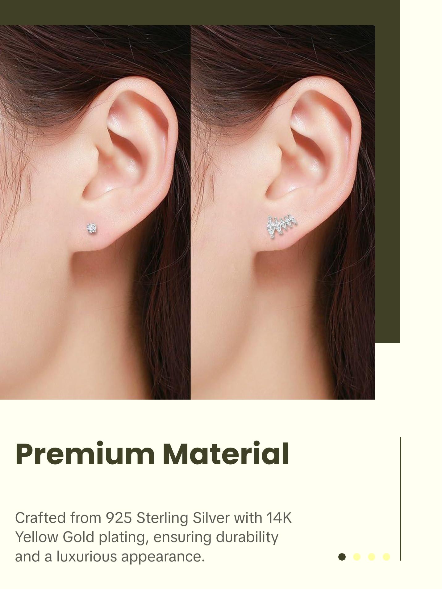 925 Sterling Silver CZ Ear Crawler & Solitaire Stud Earring Set