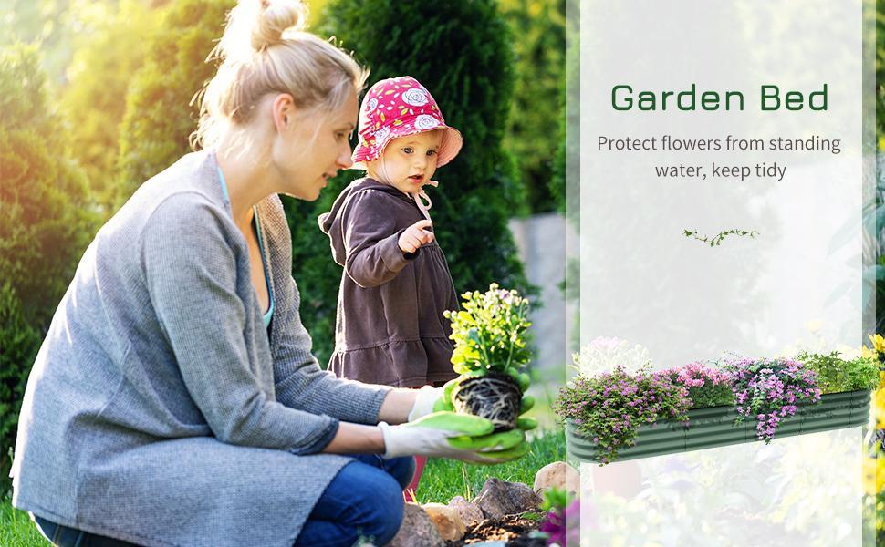 Outsunny 8' x 2' x 1' Galvanized Raised Garden Bed Kit with Safety Edging, Easy DIY Stock Tank for Growing Flowers, Herbs & Vegetables