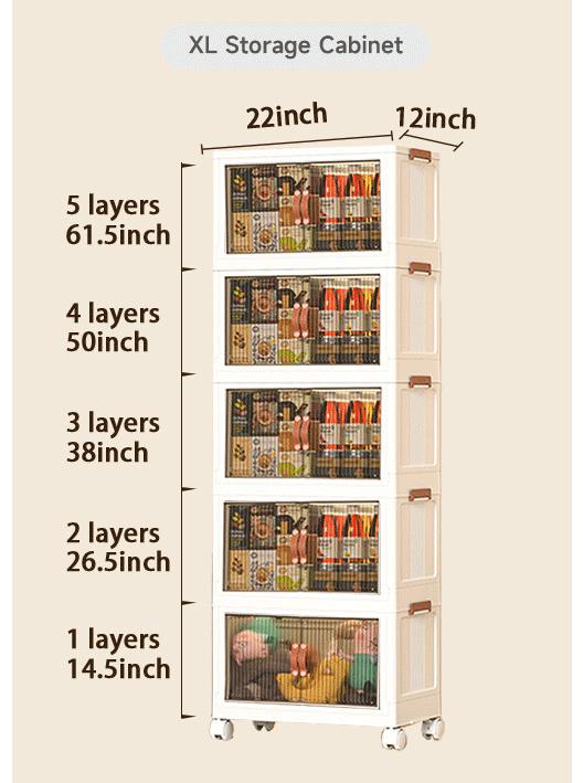 ONAIL 40/64/128QT Foldable Storage Box with Lid,  1-6 layers Holders with Wheels for Kitchen Bedroom Bathroom warehouse  Kitchen Home Storage Stackable Organizer