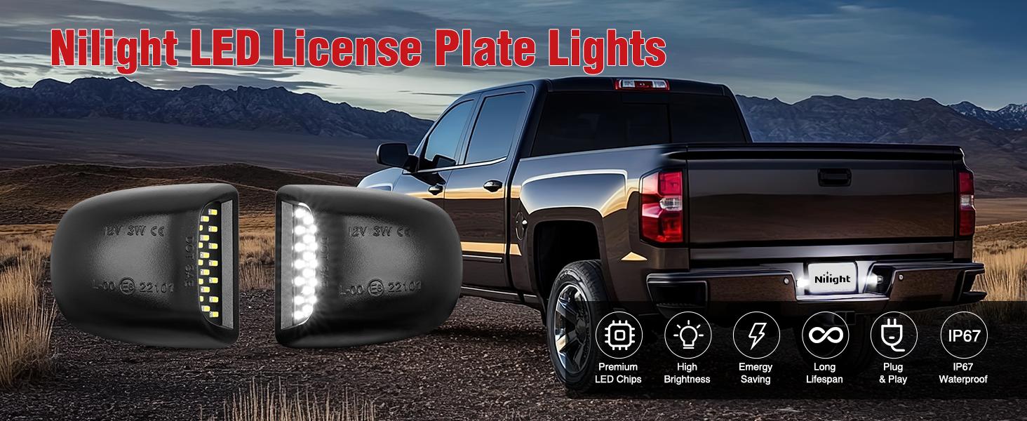 Nilight License Plate Lights Compatible with 1999-2001 2002 2003 2004 2005 2006 2007 2008 2009 2010 2011 2012 2013 Chevy Silverado 1500 2500 3500 GMC Sierra Black housing 6000K White 2PCS Pack