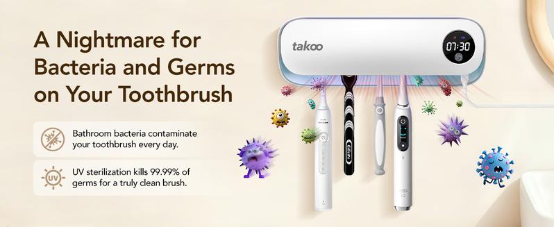 TAKOO Toothbrush & Razor Sterilizer, Smart Hot Air Drying Technology, Automatic UVC Light Sterilization, Wall Mount Multi-Functional Toothbrush Sanitizing Holder for Bathroom, Rechargeable Smart Home Gadget, Dental Hygiene Accessories
