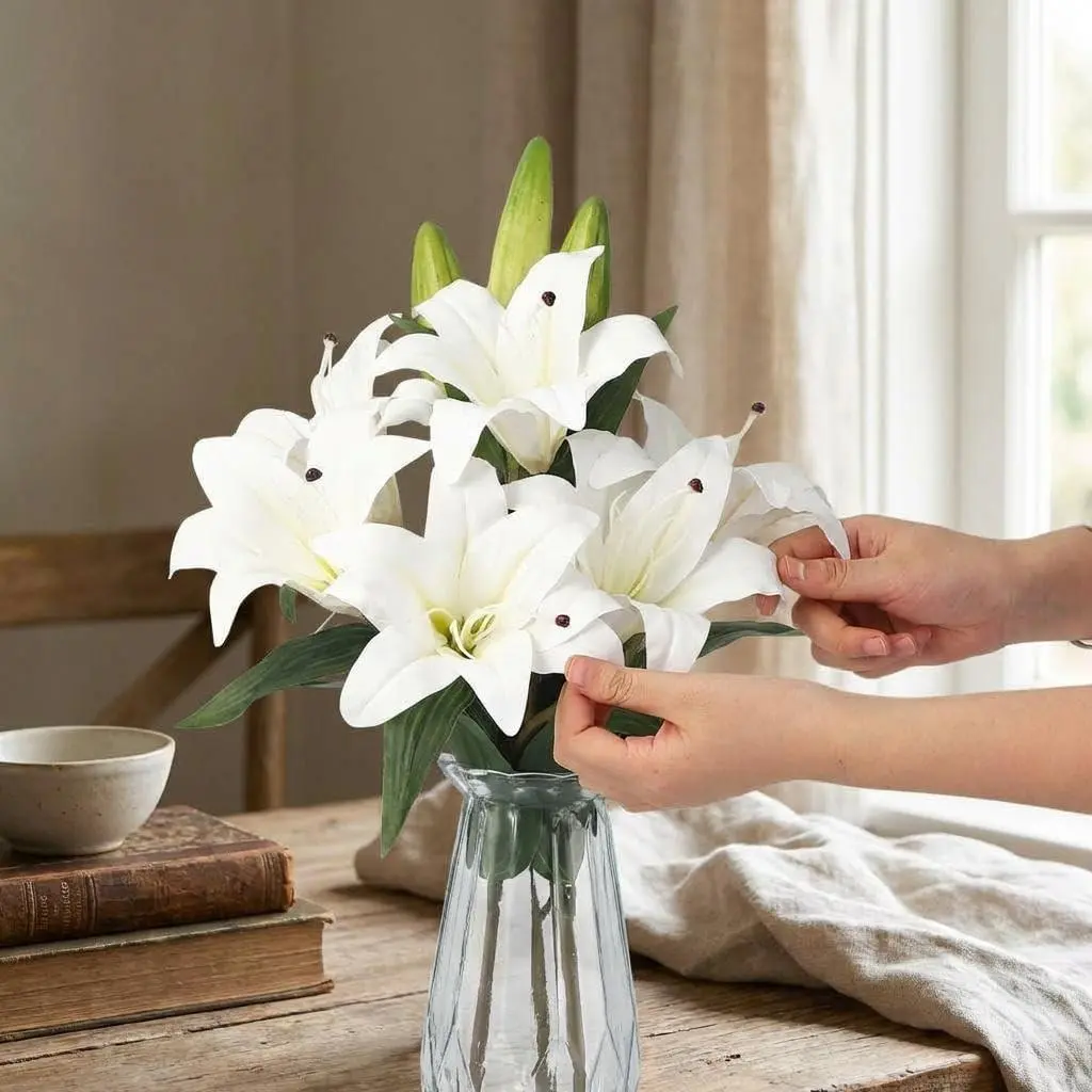 6 Pcs Exquisite Texture Artificial Flower Arrangement, Calla Lily paired with Water Feature vase, captures The Elegance of Blooming,White wide rocker chair party catering quiet operation chicken nesting box 4-piece patio furniture