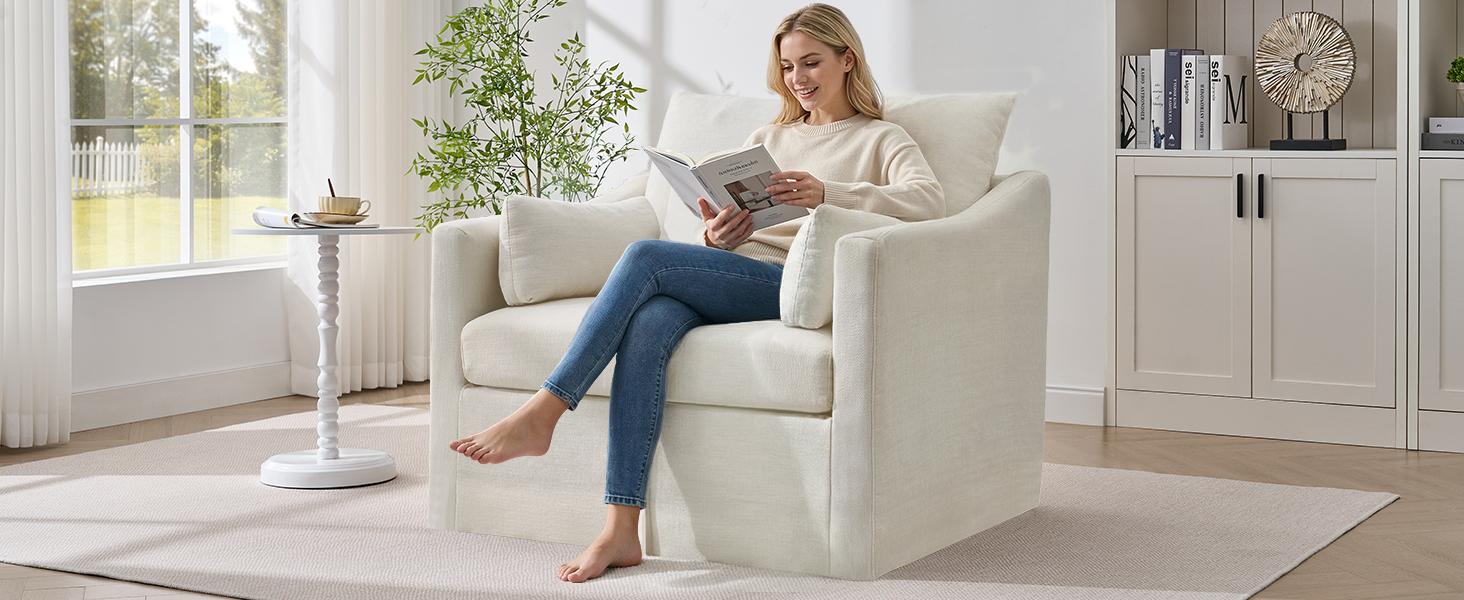 【SPOTLIGHT DAY】ONBRILL Oversized Accent Chair, 42 Inch Wide Slipcovered Sofa Chair with 3 Throw Pillows, Comfy Reading Chair, Deep Seat Armchair w/Sloped Arms, Modern Single Couch for Living Room, Apartment