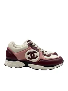 Chanel CC Low Top Sneaker Leather Pink & White - Lightly Worn