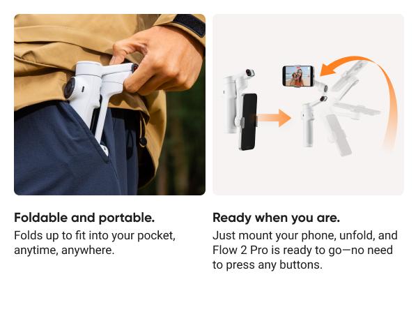 Insta360 Flow 2 Pro Creator Bundle - Foldable AI Phone Gimbal, Track in 200+ Apps with Apple DockKit, Multi-Person Tracking, 360º Pan Tracking, Built-in Tripod/Selfie Stick, iPhone/Android Portable Stabilizer