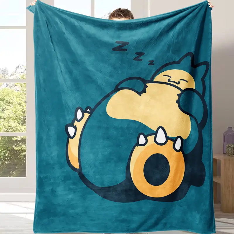Ultra Soft Snorlax Graphic Fleece Throw Blanket - Teal Solid, Minimal Line Art, Cute Lazy Pokemon Print, Oversized Washable, Valentine's Day Cozy Gift for Children & Pokemon Fans, Anime Blankets for Ultra Soft Bedding, Snorlax Graphic Blankets