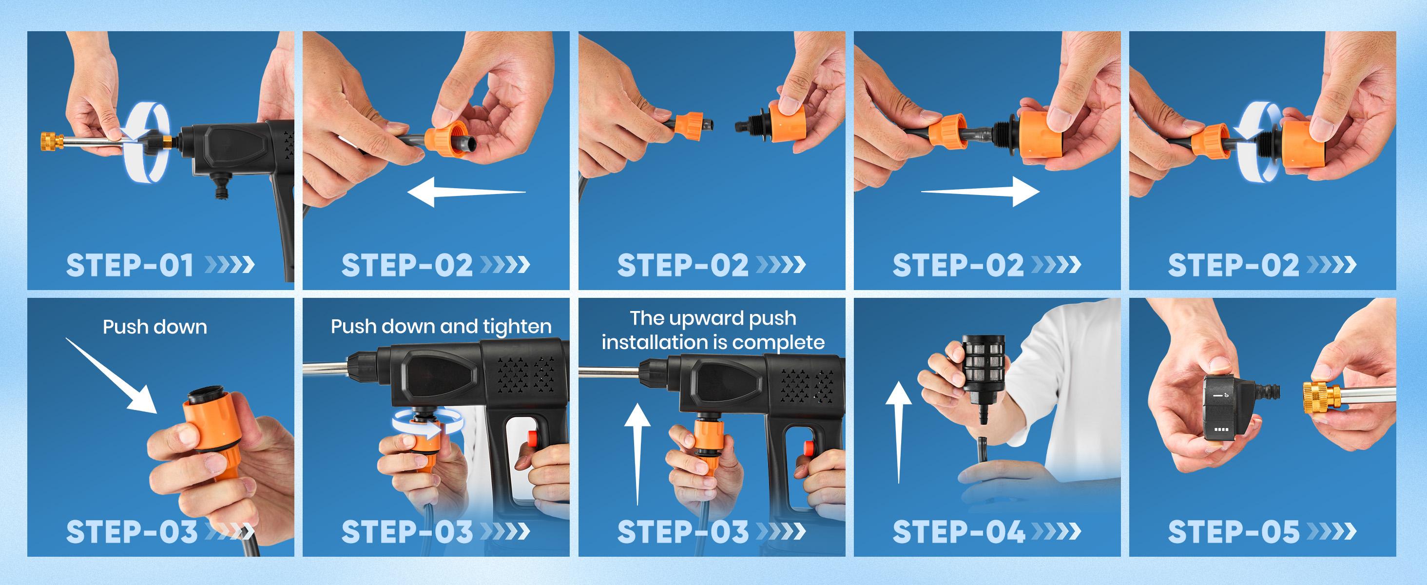 Saker Portable Cordless Pressure Washer 21V 36Bar Jet Power with 20000mAh Battery Car Floor Garden Wall 6-in-1 Adjustable Nozzle Rotating Sprinkler