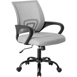 Office Desk Chair - Ergonomic Mid Back with Lumbar Support & Rocking Mode, Height Adjustable with Fixed Armrest, Storage Back for Computer, Gaming, Conference, Meeting Room, 360°Swivel
