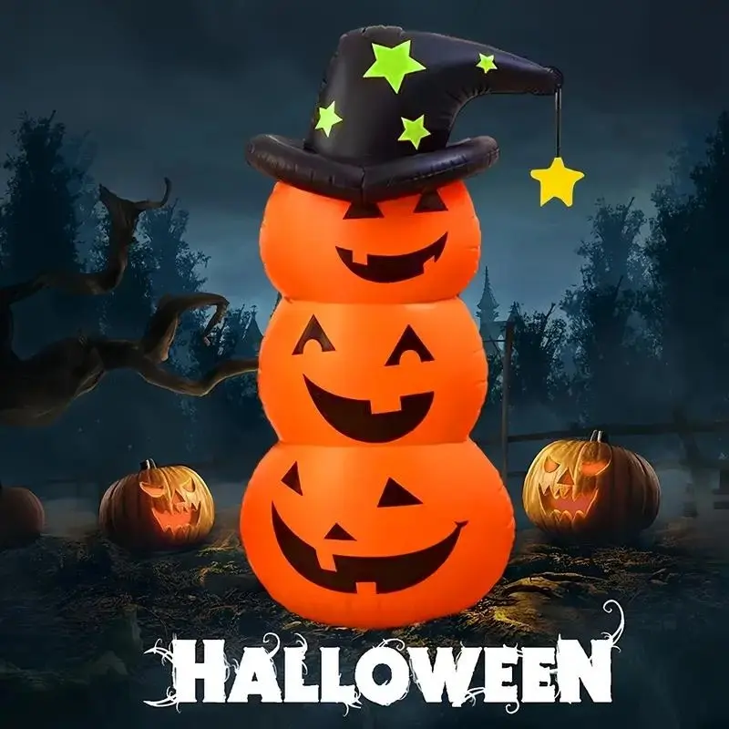 Halloween Giant Pumpkin Decoration Set, Inflatable Jester Hat Stand-Up Decor, Outdoor Halloween Party Supplies, Home Decor Ornaments
