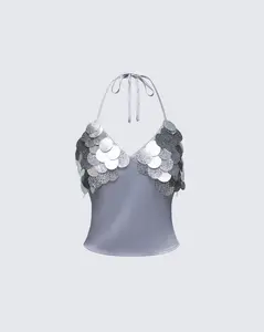 Pearle Silver Disc Sequin Cami Top