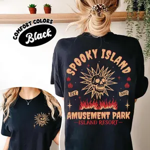 2 Sided Spooky Island Amusement Park Shirt, 2000s Halloween Chaos Retro 2000s Halloween Movie Shirt, Disco Skull, Summer Spooky, 90s Nostalgia Halloween Shirt