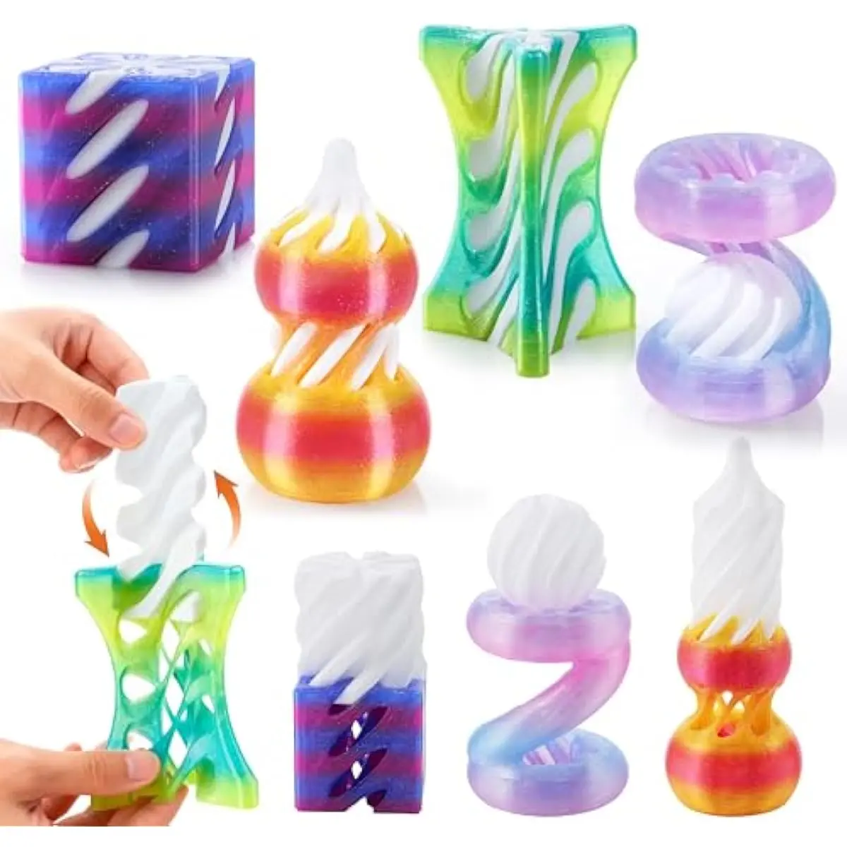 4 Pack Impossible Cone 3D Fidget Toys, 4 Different Pastel Color 3D Printed Spiral Cone Flexible Impossible Pyramid Passthrough 3D Fidget Toys for Stress Relief, Classroom Gifts