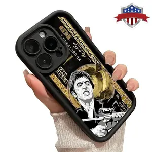 Money Scar Face Painted Pattern Phone Case for iPhone 17 16 15 14 Pro Max 13 12 11 Air XR XS Plus Shockproof Non Slip Military-Grade Protection Silicone Cover