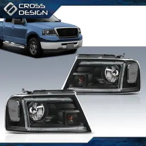 CROSSDESIGN FIT FOR 04-08 FORD F150 06-08 LINCOLN MARK LT BLACK HOUSING HALOGEN HEADLIGHTS
