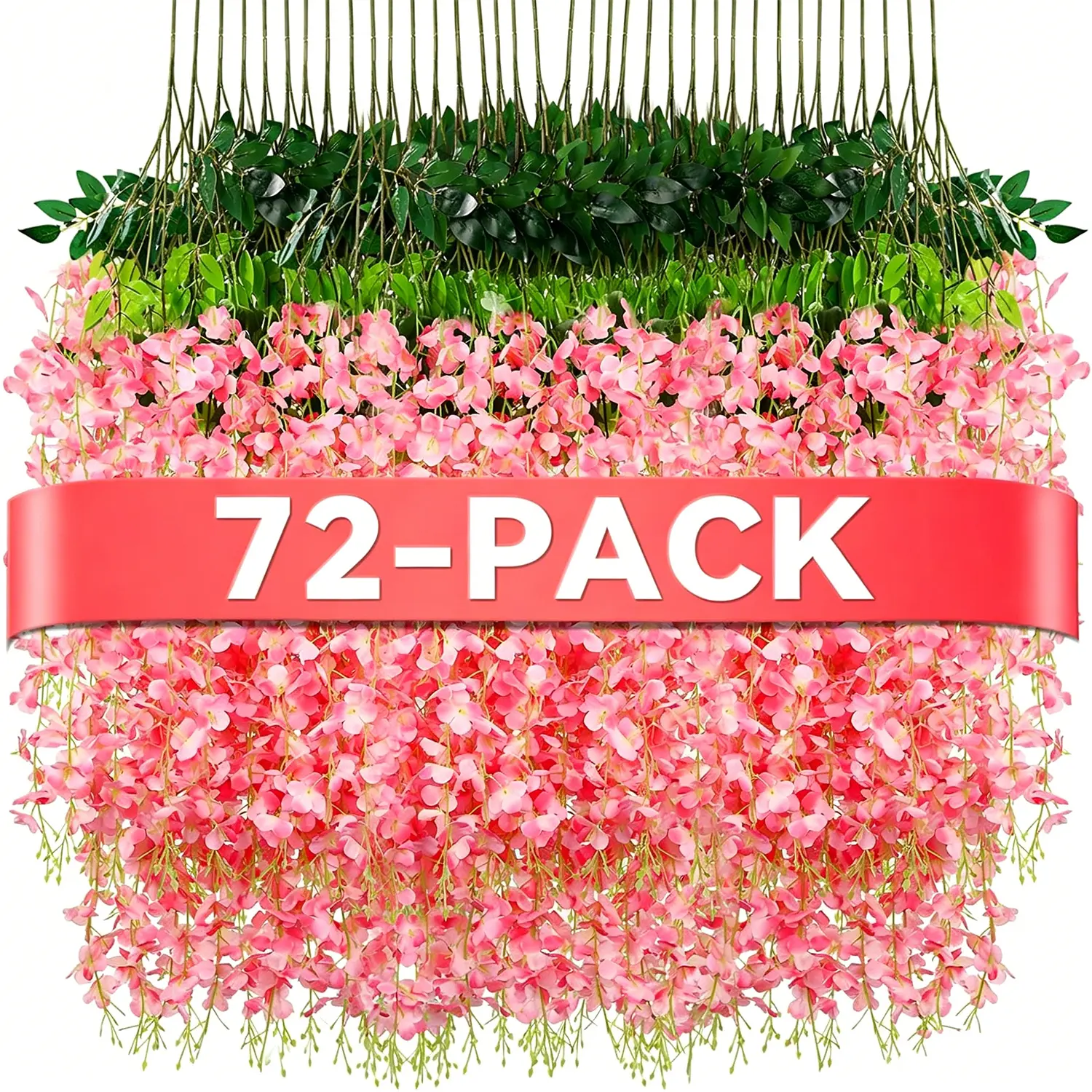 72-Piece Assortment Set Artificial Wisteria Hanging Flowers, 3.6ft Long Silk Vine Garland, Decorative Floral Decor for Home Wall Wedding Party Greenery (Pink, White, Purple, Light Pink), Hanging Artificial Flowers, Assortment Set Artificial Flowers