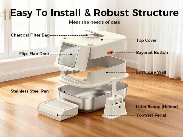 【2026 New Year Sale】Comhoma Extra Large Stainless Steel Cat Litter Box with Lid for Big Cats | XL Enclosed Metal Pan with High Sidewalls & Removable Cover | Leak-proof, Non-stick, Easy-Clean