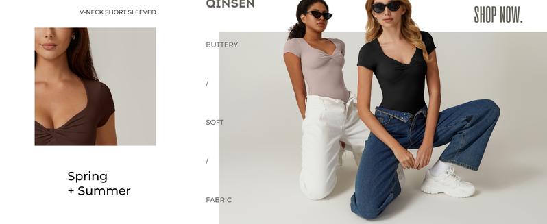QINSEN Women's Sexy Twist Front V Neck T Shirts Double Lined Short Sleeve Slim Fit Crop Top Trendy Y2K Tops Tee Basic Comfort