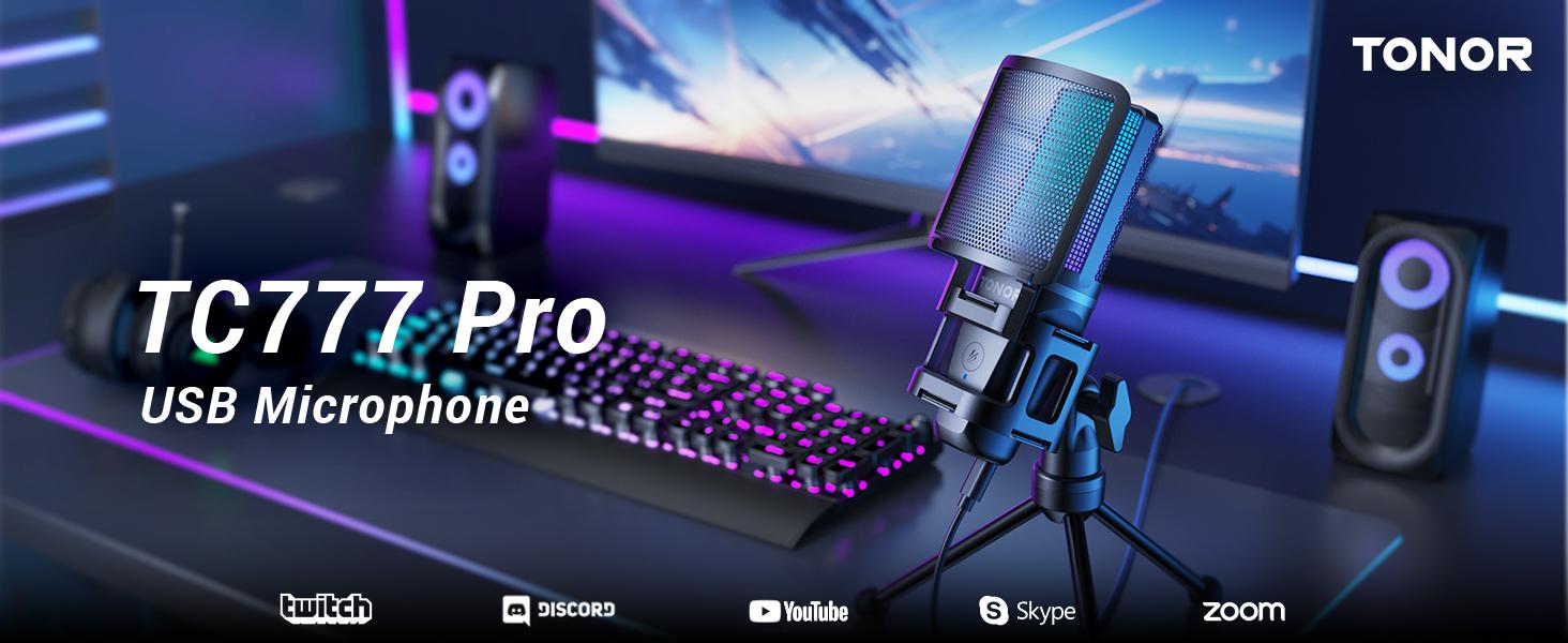TONOR TC777Pro USB Microphone with Tripod Stand, Pop Filter for Streaming, Podcasting, Vocal Recording, Compatible with Windows Desktop Computers