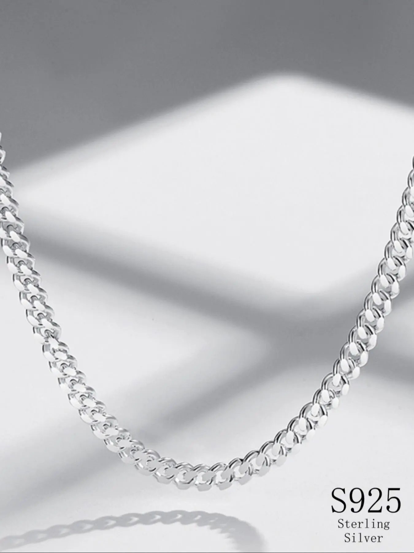 925 Sterling Silver Solid Cuban Link Chain Necklace, Fashion Jewelry for Party, Daily Clothing Decor, Trendy All-match & Exquisite Jewelry for Birthday Gift, Elegant Necklace, Cuban Necklaces, Cuban Style Chain