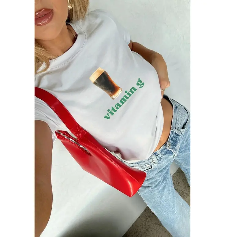 Vitamin G St Patrick's Day Baby Tee, Funny Beer Crawl Shirt, Y2K St Paddys Crop Top, Cute Lucky Girl Irish TShirt, Saint Pattys Parade