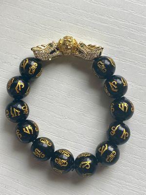 100% Authentic Obsidian feng shui bracelet 24k gold plated wealth bracelet 12mm