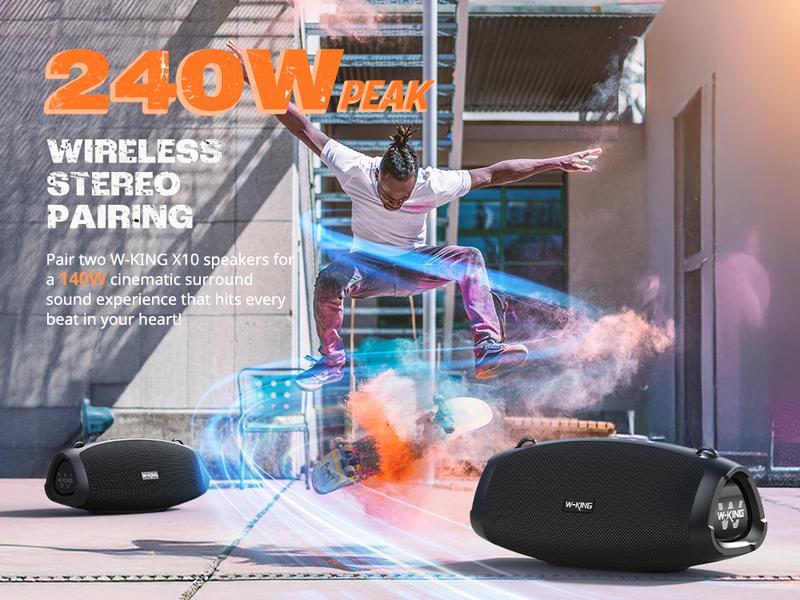W-KING 120W Peak Outdoor Bluetooth Speaker, Wireless Mic+IPX6 Waterproof+42H Play, EQ/AUX/TF for Large Party Soundbar