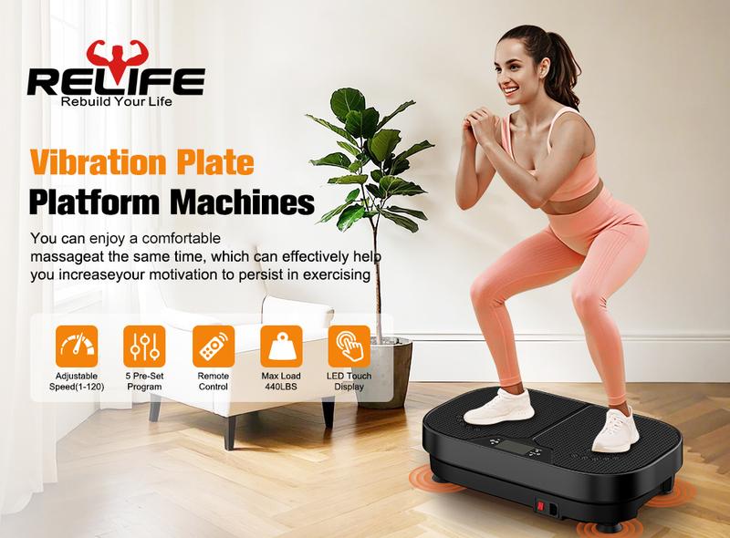 Relife Sports Vibration Plate 440LB Capacity Vibration Platform with Resistance Bands Whole Body Vibrating Training Equipment for Home Gym Exercise Machine