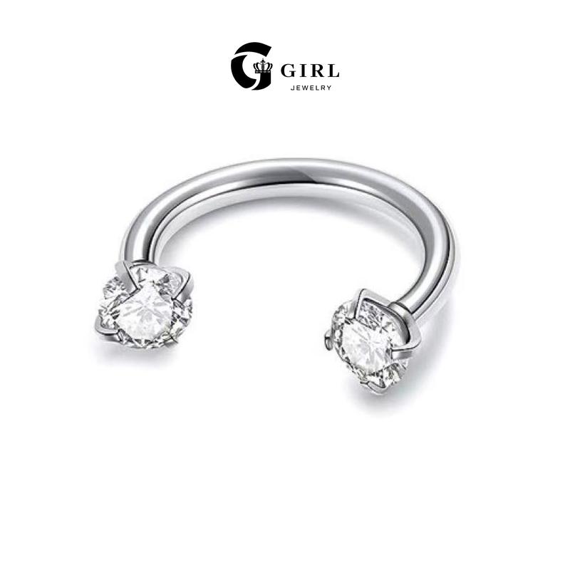 GGIRL 18G 8mm Horseshoe Nose Hoop Internally Threaded 3mm Artificial Zircon with Free Ball Holder Fashion Jewelry Gift for Holiday Haul Christmas Birthdays Anniversaries