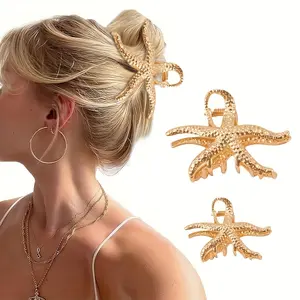 2pcs of Summer Alloy Starfish Hair Clips Set for Women, Perfect for Daily Gatherings And Vacations, Suitable for All Hair Types, Essential for Managing Loose Strands