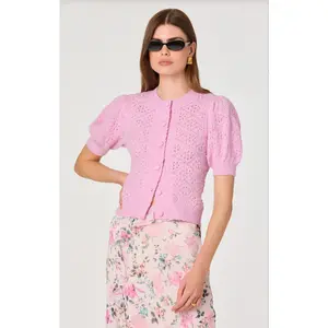 Kaydence Puff Sleeve Bobble Stitch Cardigan