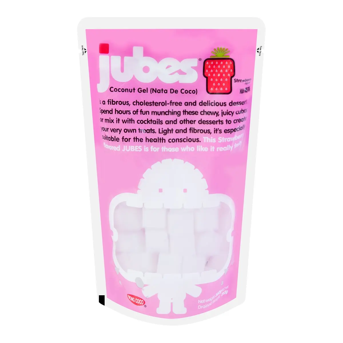 Wong Coco Jubes Indonesian Strawberry Flavor Coconut Jelly Bites, 360g - Fun Fruity Snack