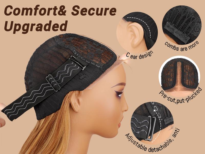 [AISI HAIR]26inch Wear  Wigs Pre Plucked Pre Cut for Beginners Honey Blonde with Chestunt brown Synthetic Lace Front Wigs For Woman Long layered straight Wigs with bangs  middle part wig 26 Inch