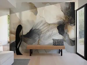 Bold Floral Wallpaper Mural in Peel & Stick Canvas Vinyl or Non-Woven