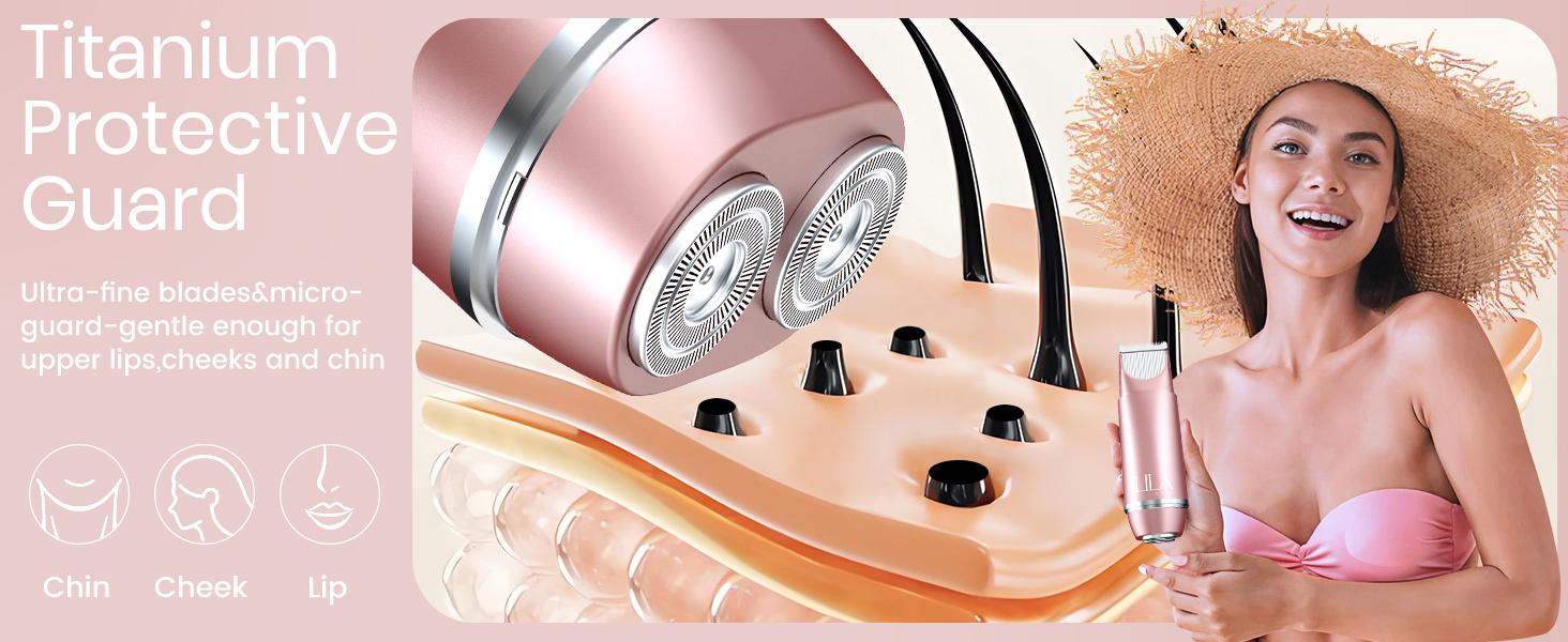 LILA by Akunbem 2 in 1 Women's Electric Shaver Dual Head Bikini Trimmer IPX7 Waterproof Wet Dry Use Body Hair Trimmer Facial Hair Remover for Bikini Underarm Leg Arm Body Face