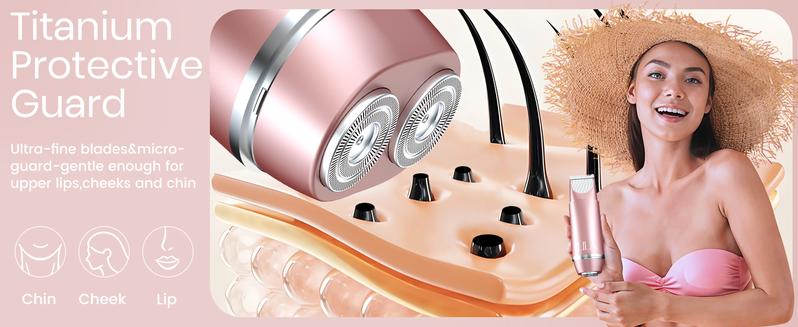 LILA by Akunbem 2 in 1 Women's Electric Shaver Dual Head Bikini Trimmer IPX7 Waterproof Wet Dry Use Body Hair Trimmer Facial Hair Remover for Bikini Underarm Leg Arm Body Face