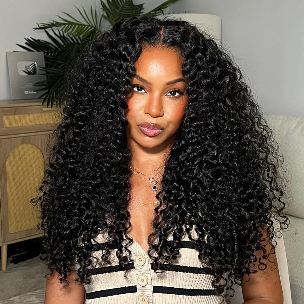 Glueless 13x6 Drawstring Curly Human Hair Wigs Pre Bleached Pre Plucked Natural Hairline Lace Frontal Wig