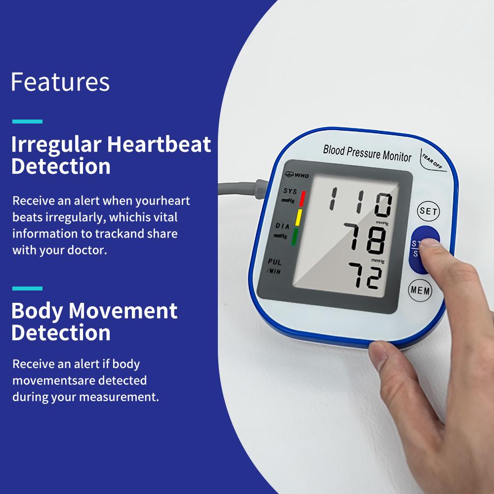 Electronic Blood Pressure Upper Arm MonitorAll-in-One Portable – Large LCD Display, One-Touch Operation 2x99 Reading Memory