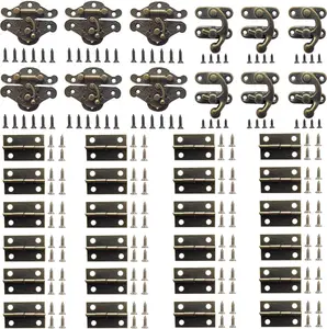 36 Sets Retro Jewelry Box Hinges and Latches Hooks, Small Latches Hinges for Wooden Boxes Hardware, Antique Cabinet Furniture Hinges Hasp Clasp - Bronze Tone (36Pcs) EAEDMY