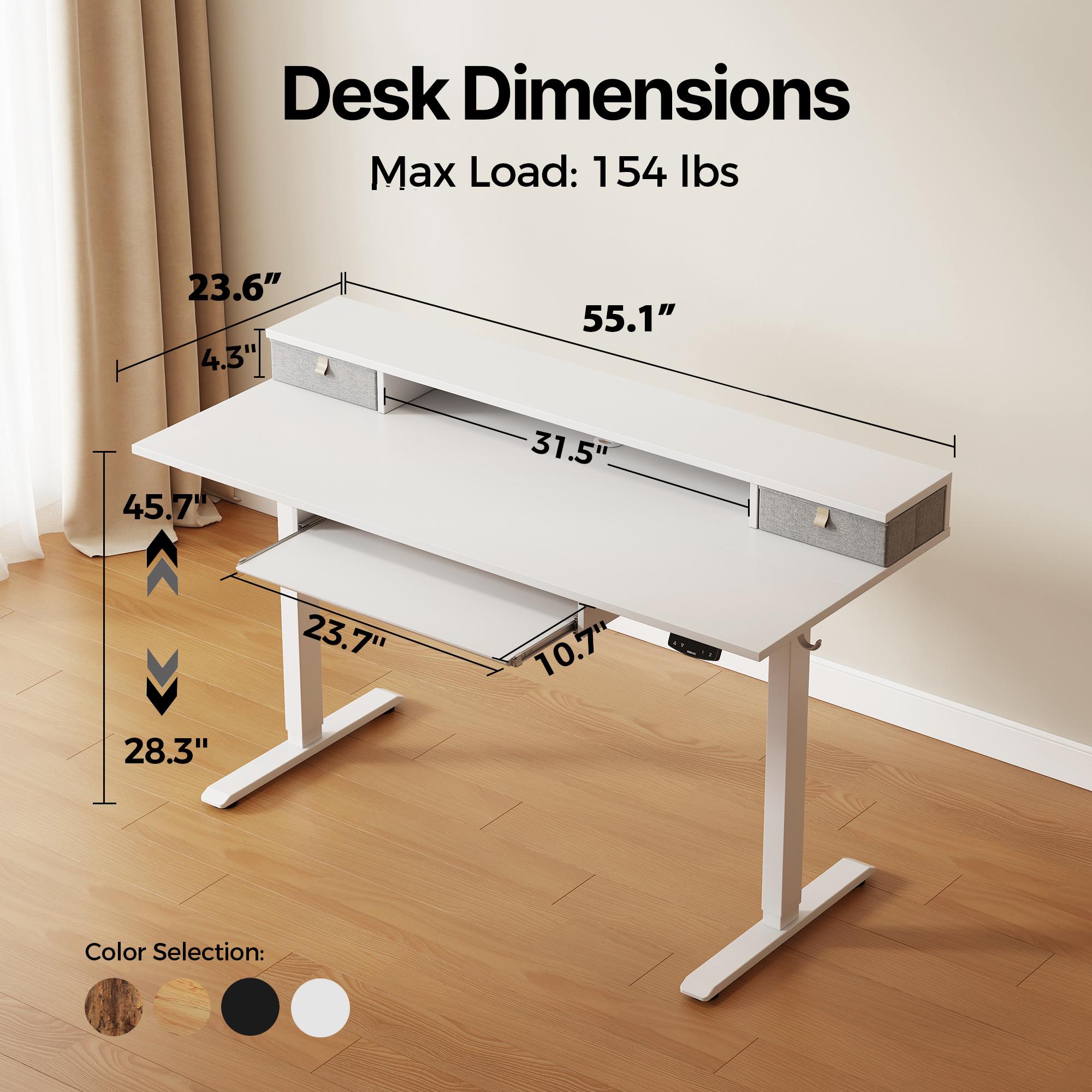 Agilestic Electric Standing Desk with Keyboard Tray and Drawers, Adjustable Height Stand Up Desk for Home Office, Game Table with 4 Memory Height Settings, 2 Headphone Hooks, Computer Workstation, Black
