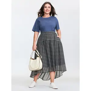 【Summer Turn-Up】【Baggy】BlOOMCHIC Plus Size Checkered High-Low Hem Maxi Skirt [M-6X] 2026 Summer Pick for Mother's Day