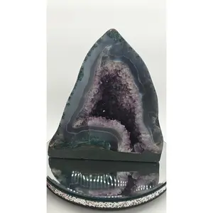 Rare Fully Polished Amethyst Cathedral with Flower Formation & Blue Banded Agate