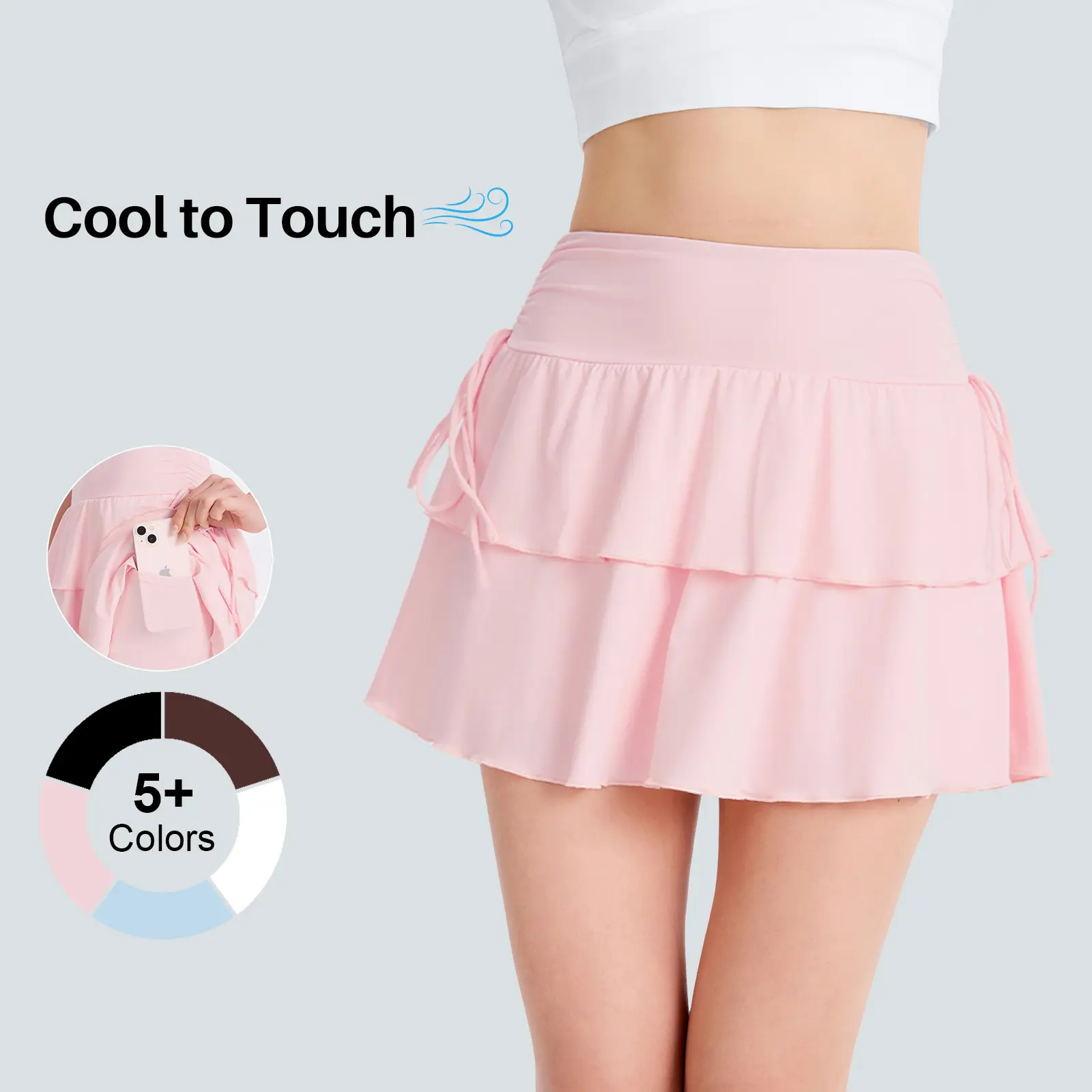 FireSwan 2026 Y2K Women's Solid Nylon Lettuce Trim Tiered Ruffle Hem Mini Skirt - Elegant Tie-Side Bottoms with Built-In Shorts, Basic Greenish Style for Daily Wear, Skirts,summervibes outdoorfun